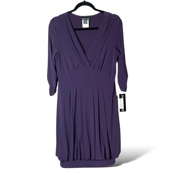 FRANK LYMAN Rusched Sleeves Pleated and Gathered Knee Length Dress NWT US Sz 12 - Picture 1 of 11